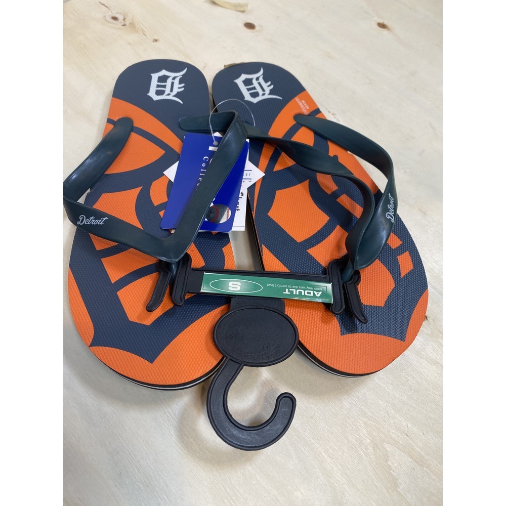 Detroit Tigers MLB Baseball Flip Flops Sandals Blue Orange New Small Women's 7-8